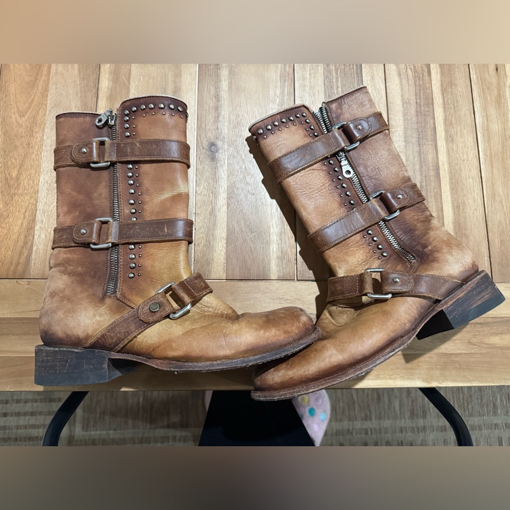 Corral Western Boots Womens Round Harness Buckles 8.5 M Cognac C2966
